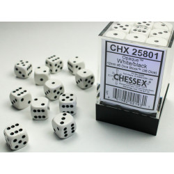 Opaque White/black  12mm d6 Dice Block (36 dice)