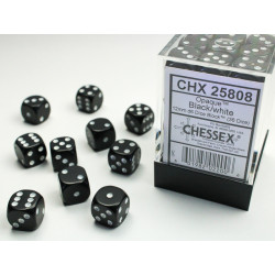 Opaque Black/white 12mm d6 Dice Block (36 dice)