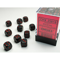 Opaque Black/red 12mm d6 Dice Block (36 dice)