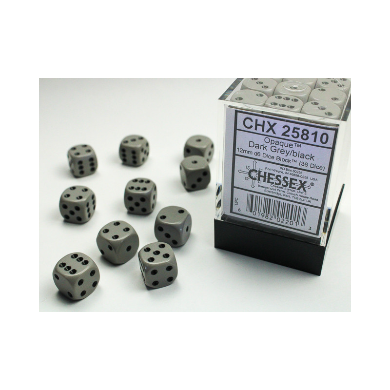 Opaque Dark Grey/black 12mm d6 Dice Block (36 dice)