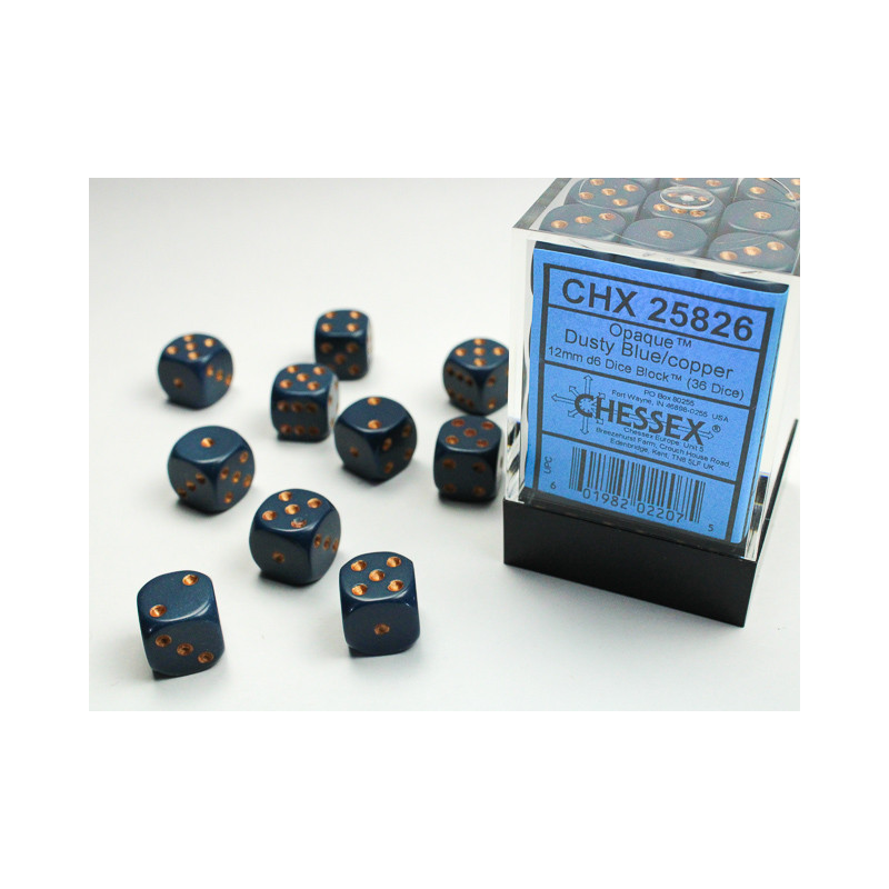 Opaque Dusty Blue/copper 12mm d6 Dice Block (36 dice)