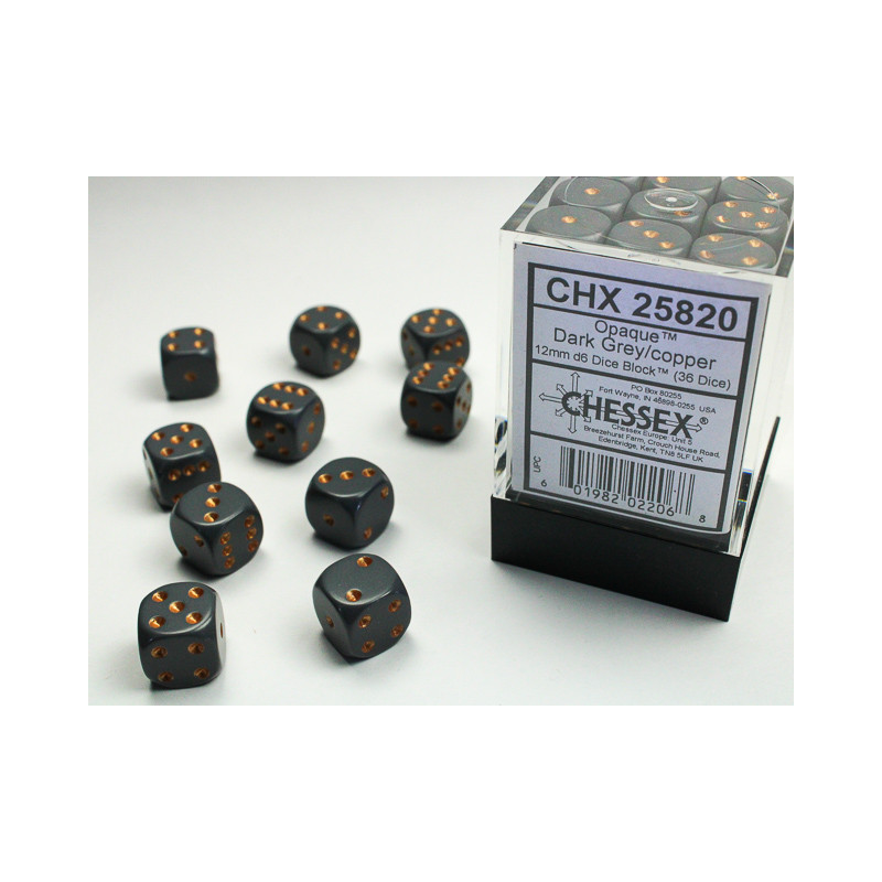 Opaque Dark Grey/copper 12mm d6 Dice Block (36 dice)