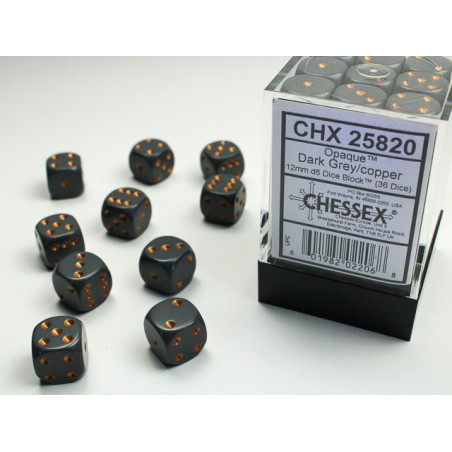 Opaque Dark Grey/copper 12mm d6 Dice Block (36 dice)