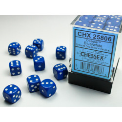 Opaque Blue/white 12mm d6 Dice Block (36 dice)