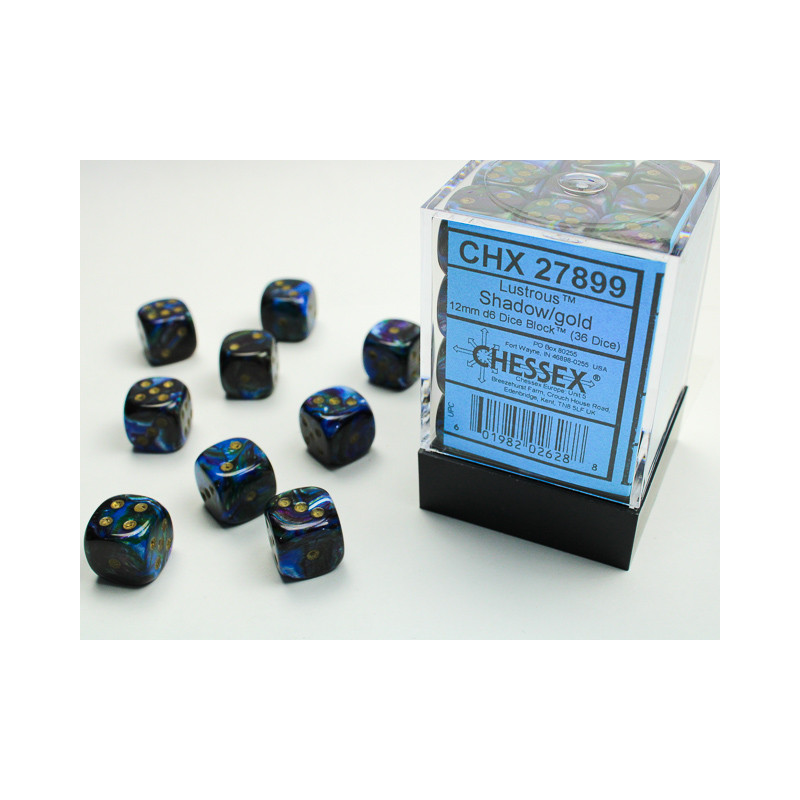 Lustrous Shadow/gold 12mm d6 Dice Block (36 dice)