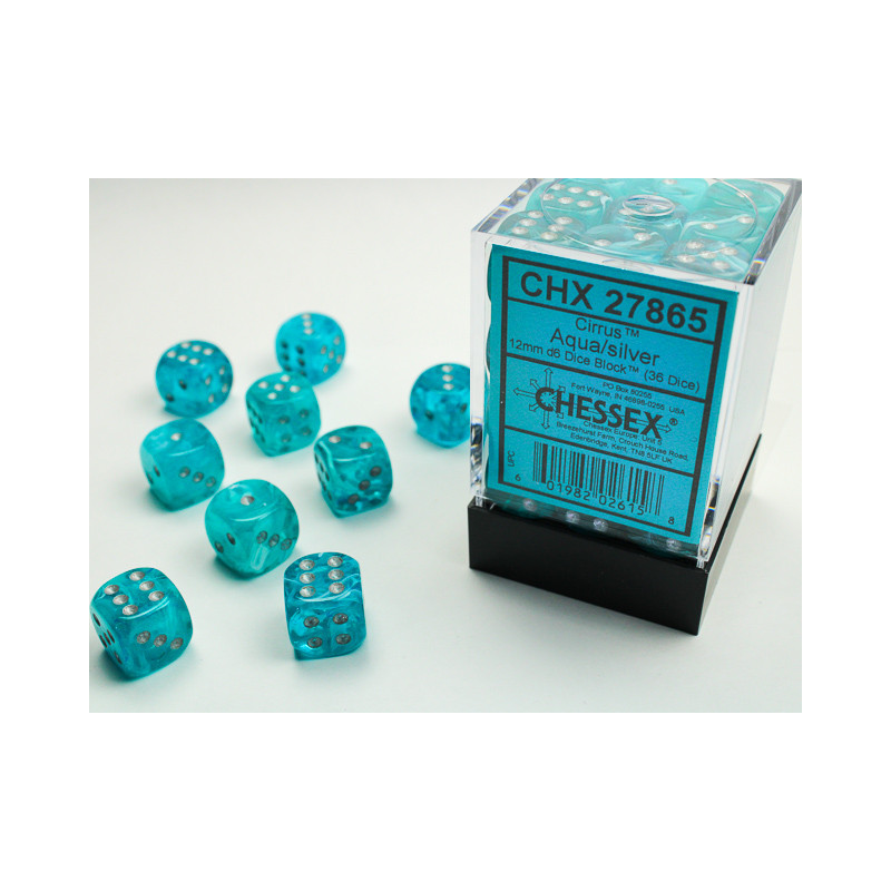 Cirrus Aqua/silver 12mm d6 Dice Block (36 dice)