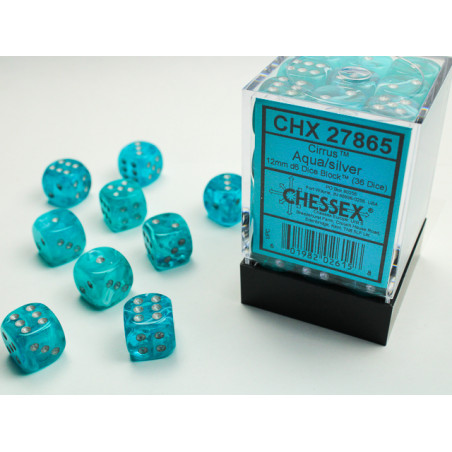 Cirrus Aqua/silver 12mm d6 Dice Block (36 dice)