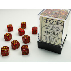 Glitter Ruby/gold 12mm d6 Dice Block (36 dice)