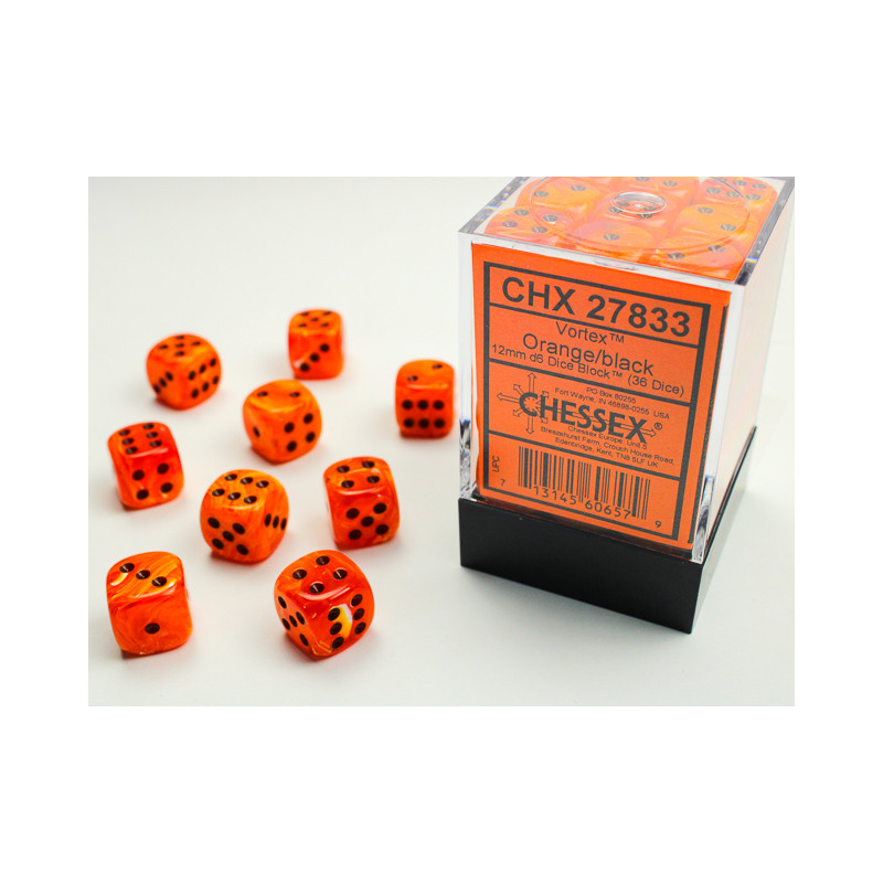 Vortex Orange/black 12mm d6 Dice Block (36 dice)