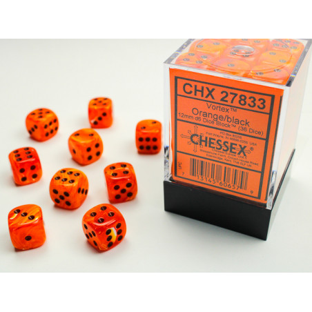 Vortex Orange/black 12mm d6 Dice Block (36 dice)