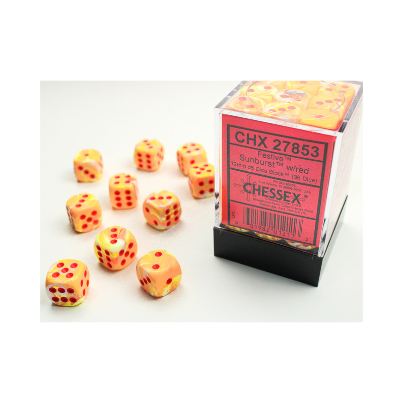 Festive Sunburst/red 12mm d6 Dice Block (36 dice)