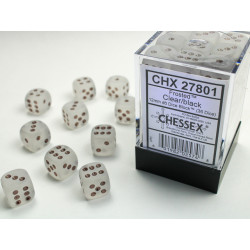 Frosted Clear/black 12mm d6 Dice Block (36 dice)