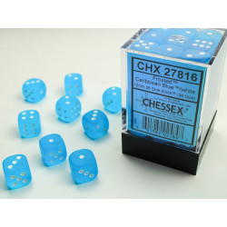 Frosted Caribbean Blue/white 12mm d6 Dice Block (36 dice)