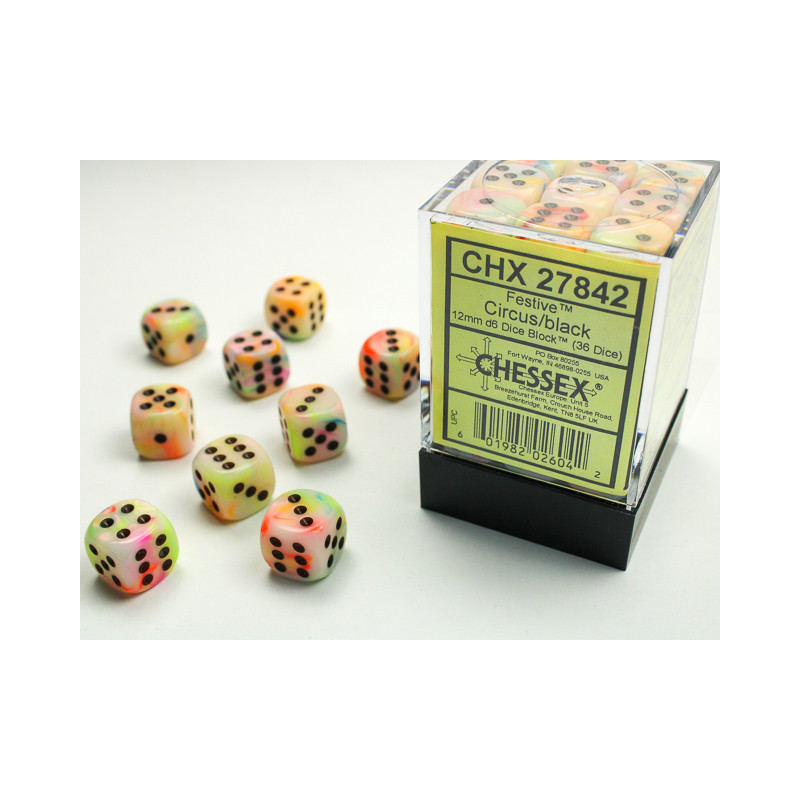 Festive Circus/black 12mm d6 Dice Block (36 dice)