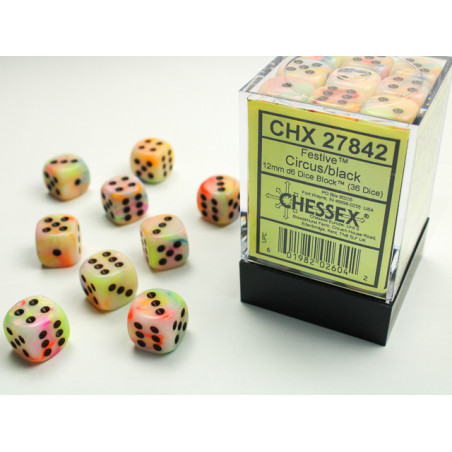 Festive Circus/black 12mm d6 Dice Block (36 dice)