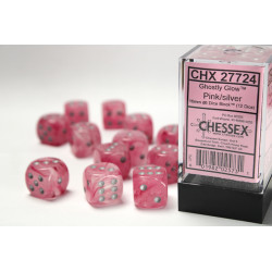 Ghostly Glow Pink/silver 16mm d6 Dice Block (12 dice)