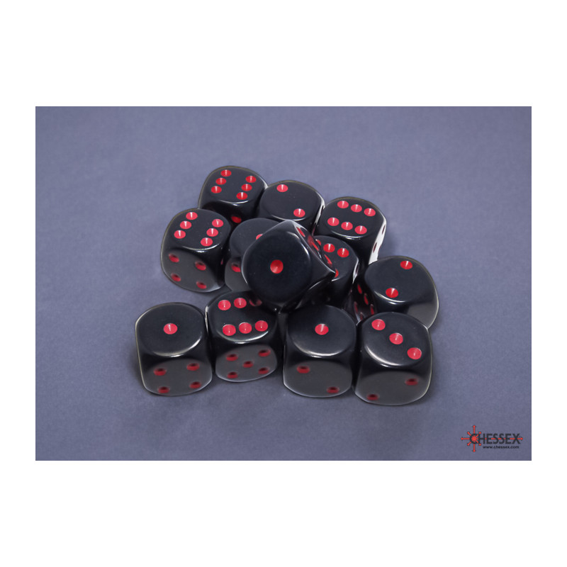 Opaque Black/red 16mm d6 Dice Block (12 dice)