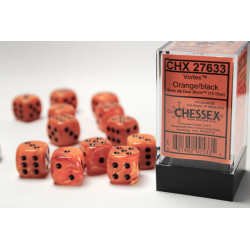 Vortex Orange/black 16mm d6 Dice Block (12 dice)