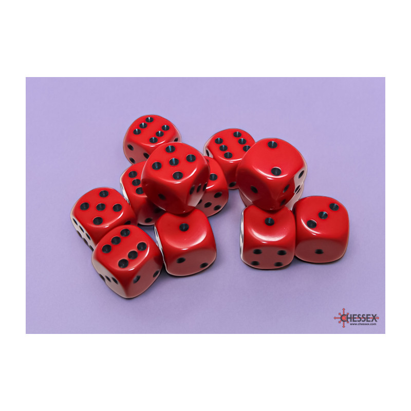 Opaque Red/black 16mm d6 Dice Block (12 dice)