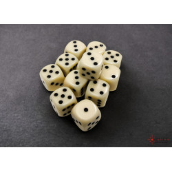 Opaque Ivory/black 16mm d6 Dice Block (12 dice)