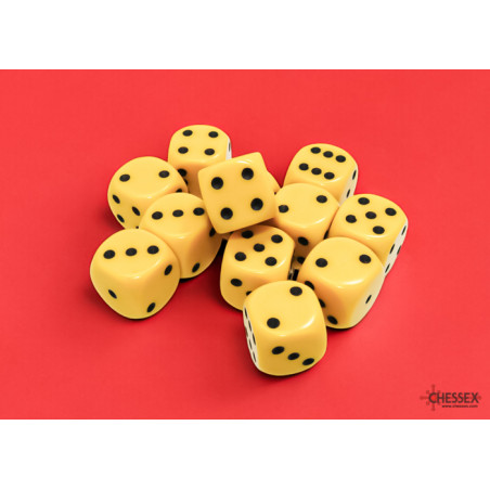 Opaque Yellow/black 16mm d6 Dice Block (12 dice)