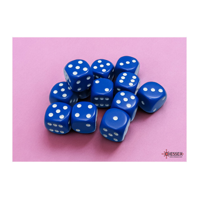 Opaque Blue/white 16mm d6 Dice Block (12 dice)