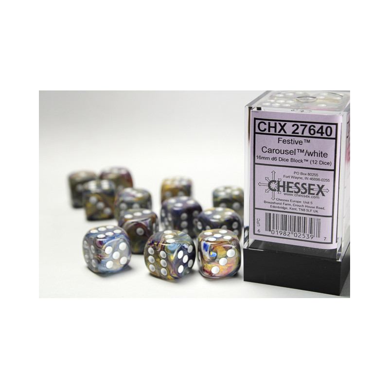 Festive Carousel/white 16mm d6 Dice Block (12 dice)