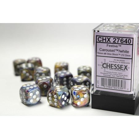 Festive Carousel/white 16mm d6 Dice Block (12 dice)