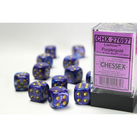 Lustrous Purple/gold 16mm d6 Dice Block (12 dice)