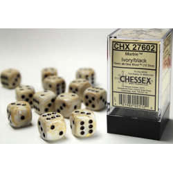 Marble Ivory/black 16mm d6 Dice Block (12 dice)