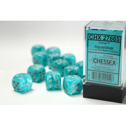 Cirrus Aqua/silver 16mm d6 Dice Block (12 dice)