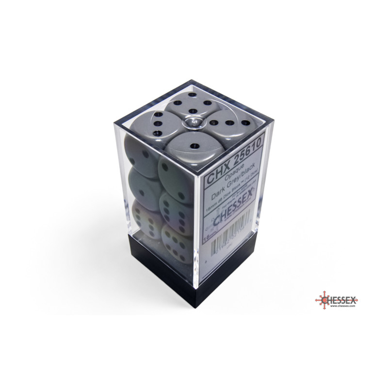 Opaque Grey/black 16mm d6 Dice Block