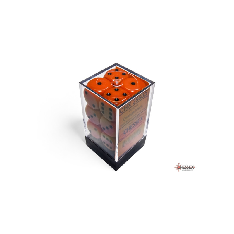 Opaque Orange/black 16mm d6 Dice Blocks (12 dice)