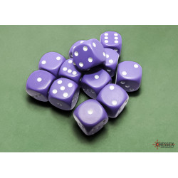 Opaque Purple/white 16mm d6 Dice Block (12 dice)