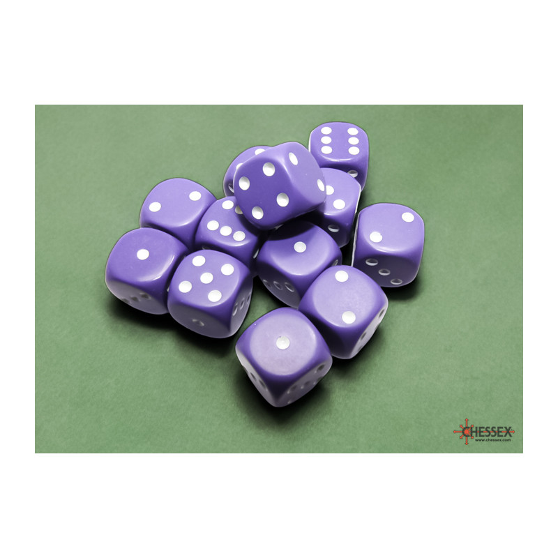 Opaque Purple White 16mm D6 Dice Block 12 Dice