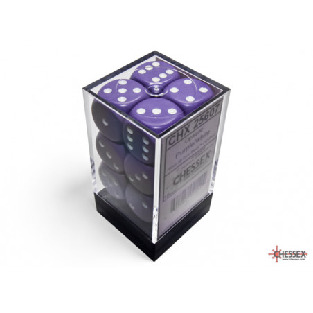 Opaque Purple/white 16mm d6 Dice Block (12 dice)