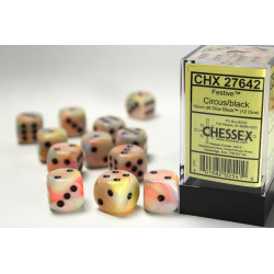 Festive Circus/black 16mm d6 Dice Block (12 dice)