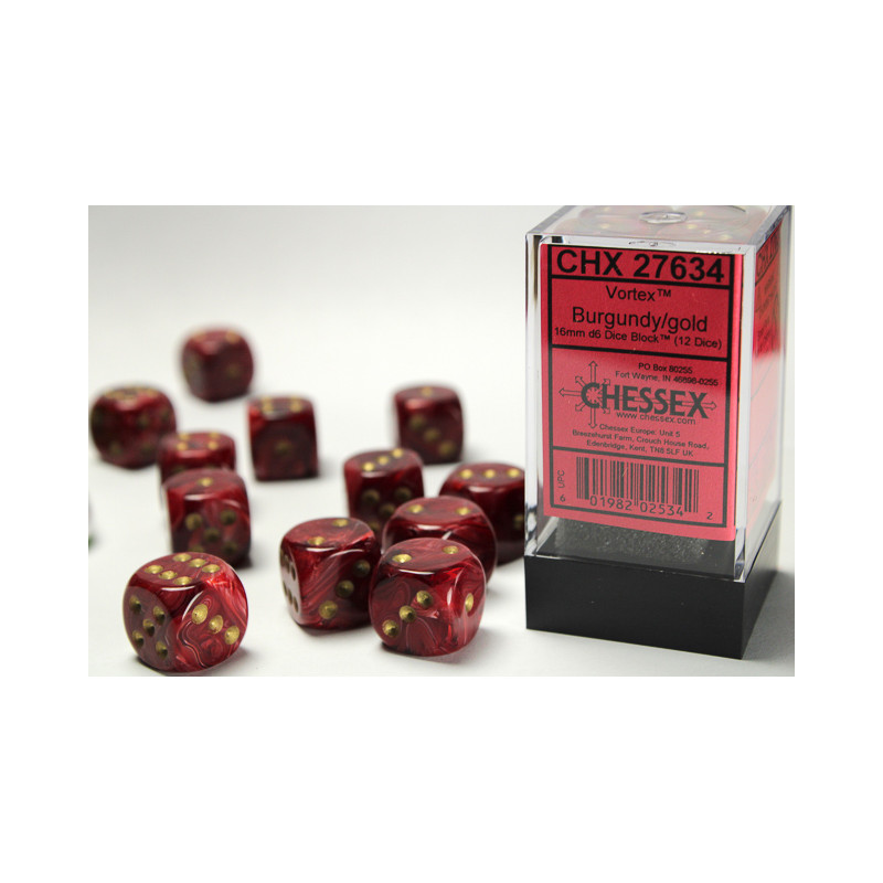 Vortex Burgundy/gold 16mm d6 Dice Block