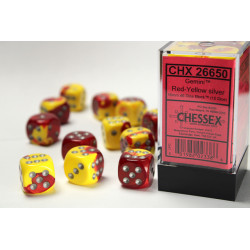 Gemini Red-Yellow/silver 16mm d6 Dice Block (12 dice)