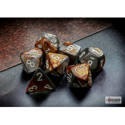 Gemini Copper-Steel/white Polyhedral 7 - Dice Set