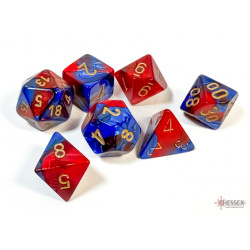 Gemini Blue-Red/gold Polyhedral 7-Dice Set