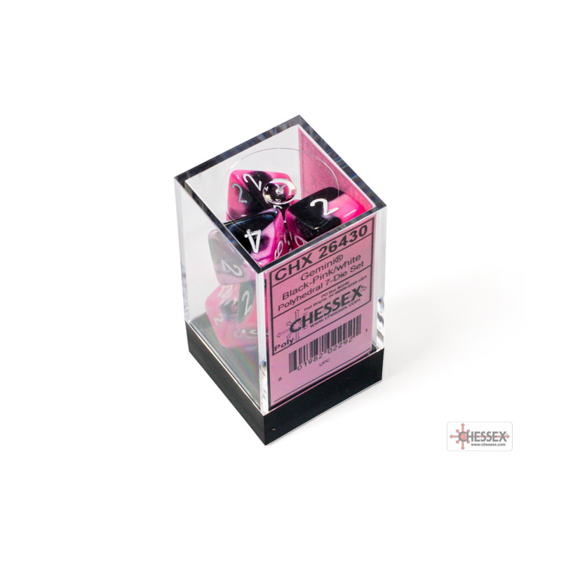 Gemini Black-Pink/white Polyhedral 7-Dice Set