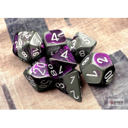 Gemini Purple-Steel/white Polyhedral 7-Dice Set