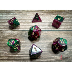 Gemini Green-Purple/gold Polyhedral 7-Dice Set