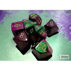 Gemini Green-Purple/gold Polyhedral 7-Dice Set