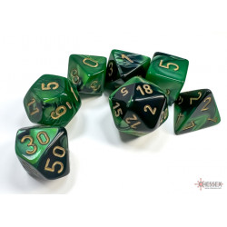 Gemini Black-Green/gold Polyhedral 7-Dice Set