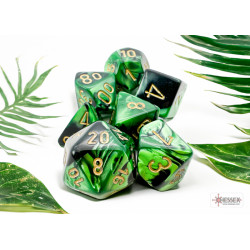 Gemini Black-Green/gold Polyhedral 7-Dice Set