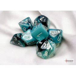 Gemini Black-Shell/white Polyhedral 7-Dice Set