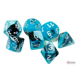 Gemini Black-Shell/white Polyhedral 7-Dice Set