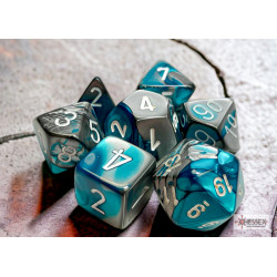 Gemini Steel-Teal/white Polyhedral 7-Dice Set